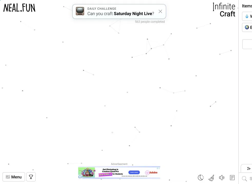 Infinite Craft official browser interface